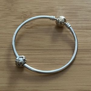 Pandora Moments Bangle w/14k gold clasp AND 14K DragonFly and silver Charm